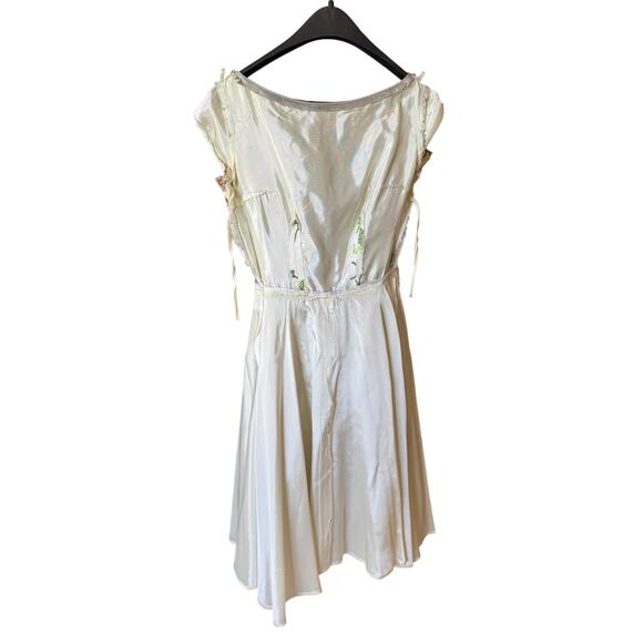 Vintage 1950s Emma Domb White Chiffon Tulle Cupcake Prom Dress Green Embroidery - Picture 15 of 16